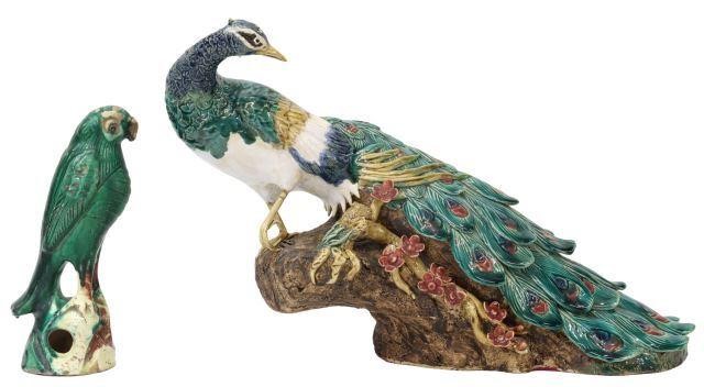  2 CHINESE ENAMELED CERAMIC BIRD 357bbf