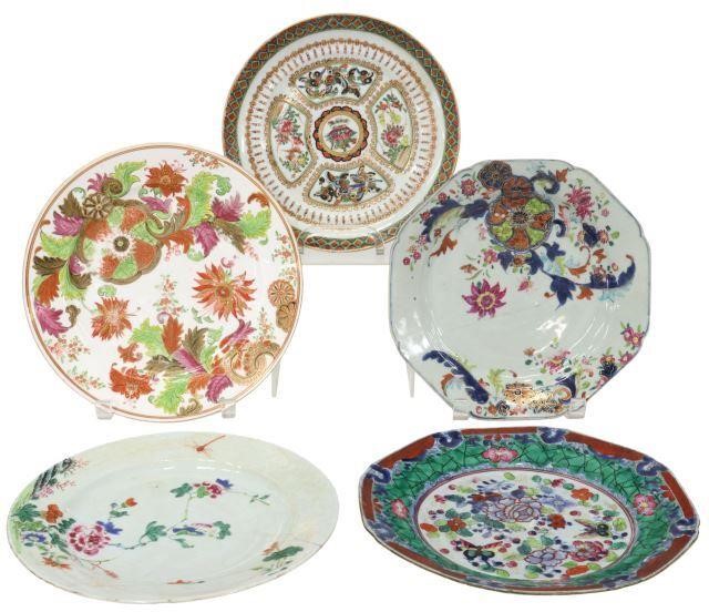 (5) CHINESE EXPORT PORCELAIN PLATES,