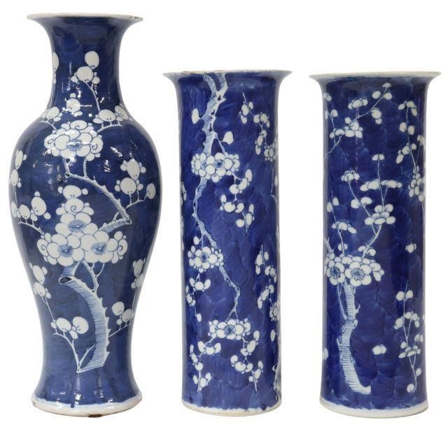 (3) CHINESE BLUE & WHITE PRUNUS