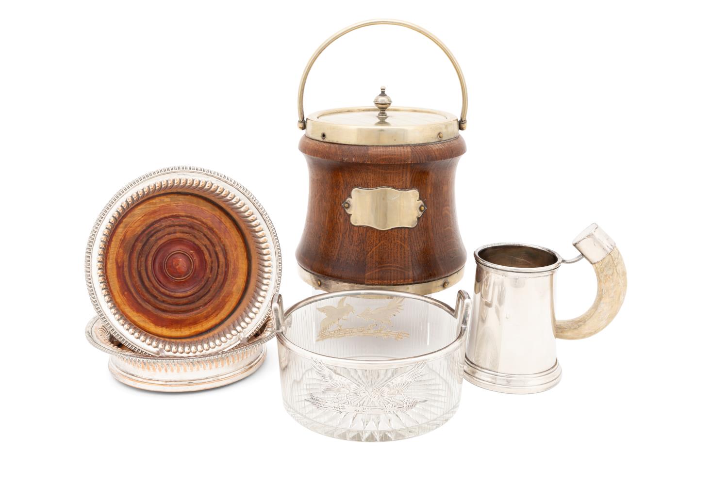 ASST. OF SILVER, PLATE, GLASS & OAK