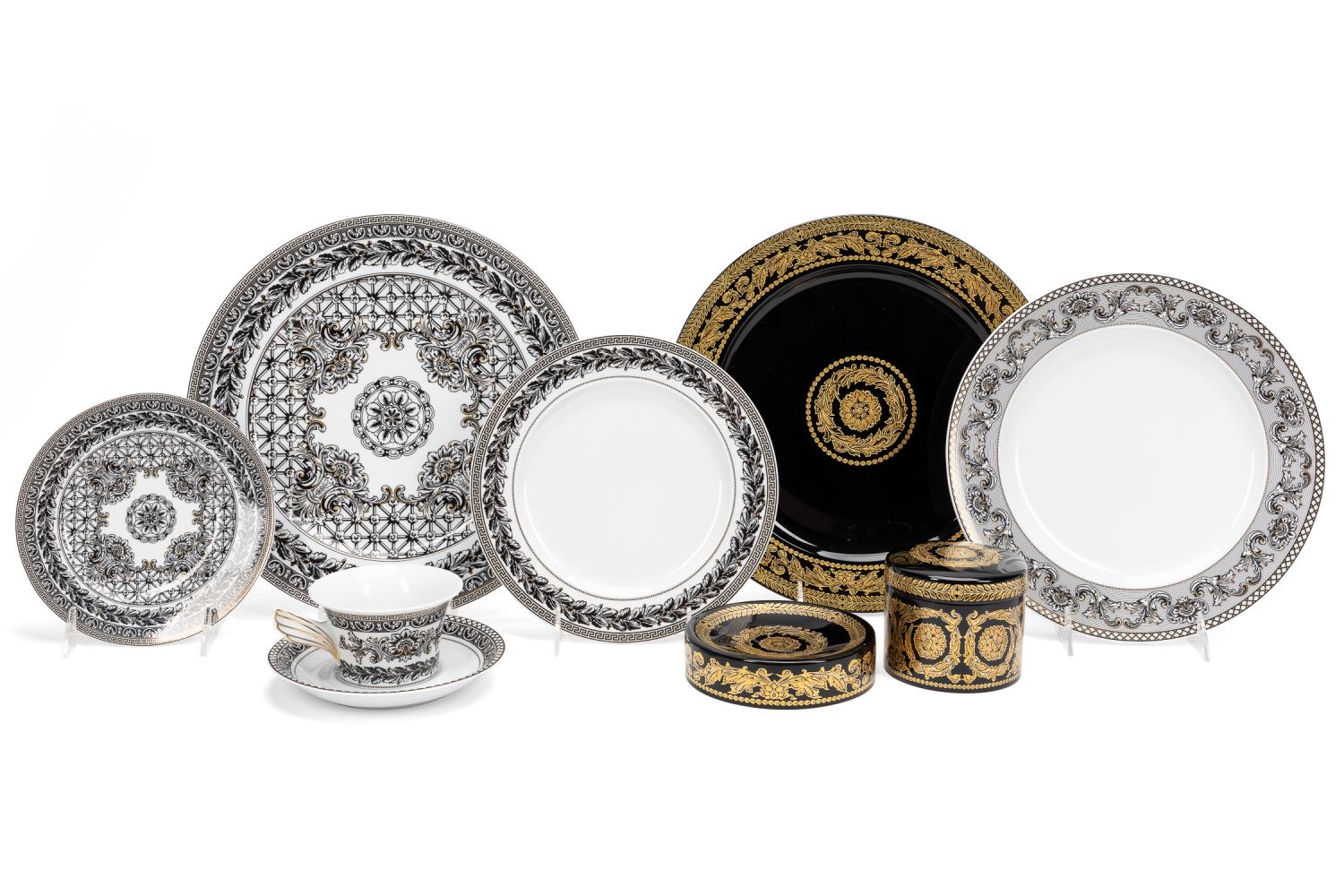 9PC VERSACE GOLD BAROQUE & MARQUETERIE