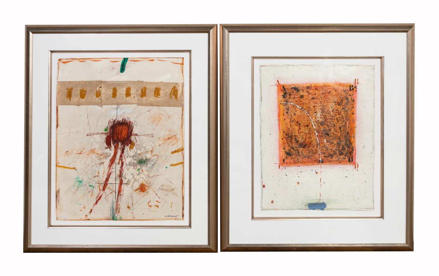 J. COIGNARD, TWO FRAMED M/M ABSTRACT