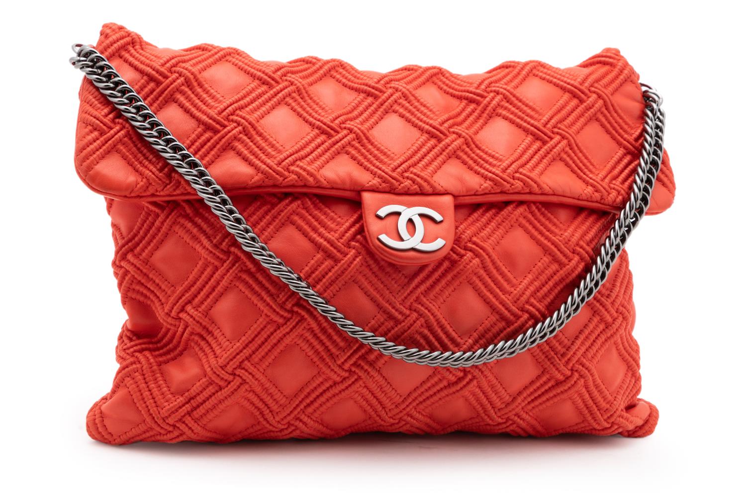 CHANEL ORANGE RED QUILTED LEATHER 357c90