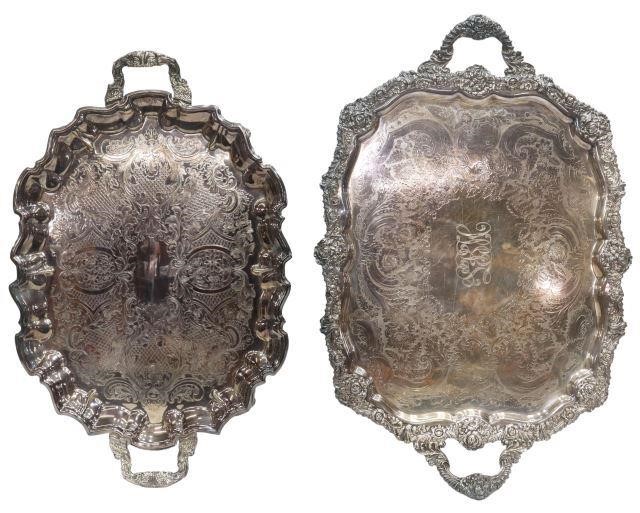 (2) LARGE SILVERPLATE HANDLED WAITERS