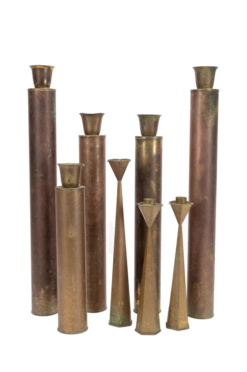 BRASS OGGETTI AND HEXAGONAL CANDLESTICKS  357dc7