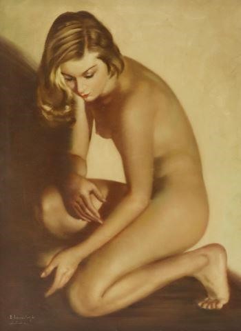 SIGNED FEMALE NUDE OIL PAINTING,