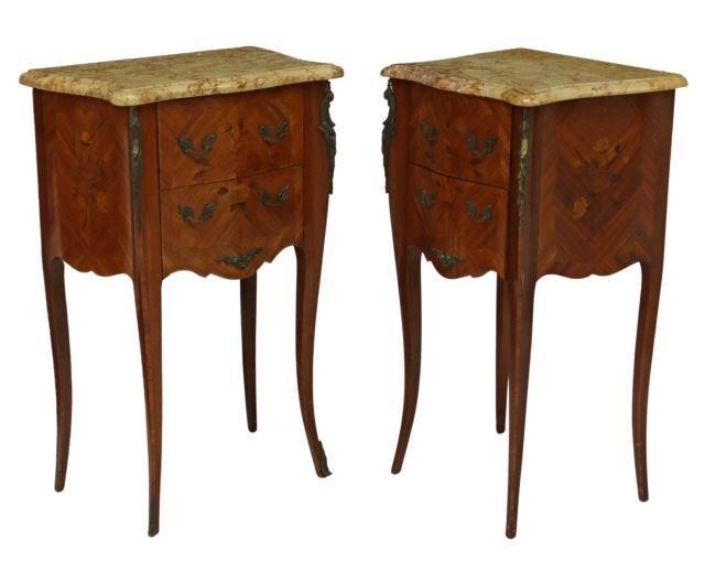 (2) LOUIS XV MARBLE-TOP MARQUETRY