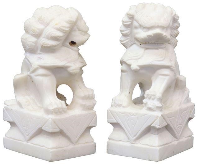 (2) CHINESE WHITE MARBLE FOO LIONS