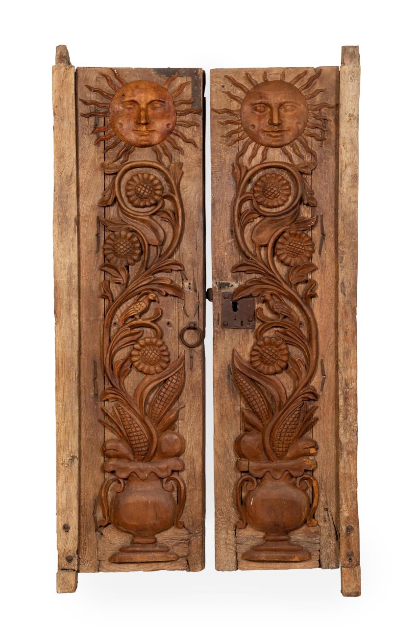 PAIR OF MEXICAN CARVED WOODEN SUN 357e0c