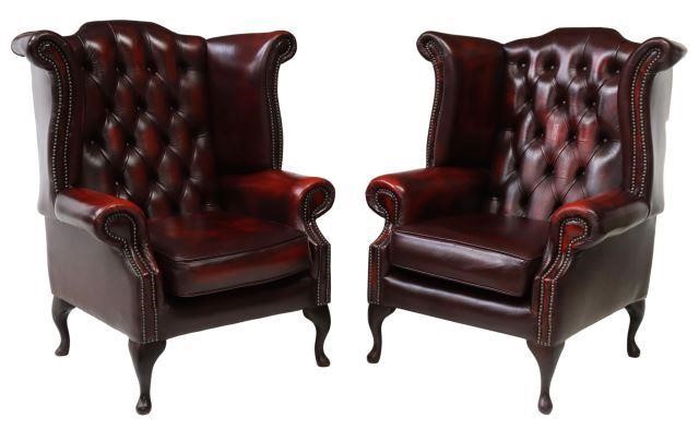  2 QUEEN ANNE STYLE LEATHER WINGBACK 357e87