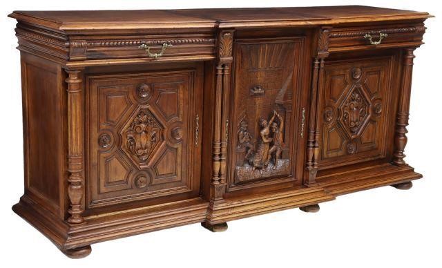 FRENCH CARVED WALNUT BREAKFRONT