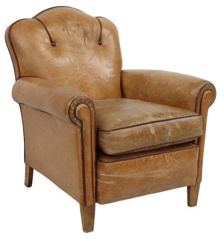 FRENCH ART DECO LEATHER UPHOLSTERED