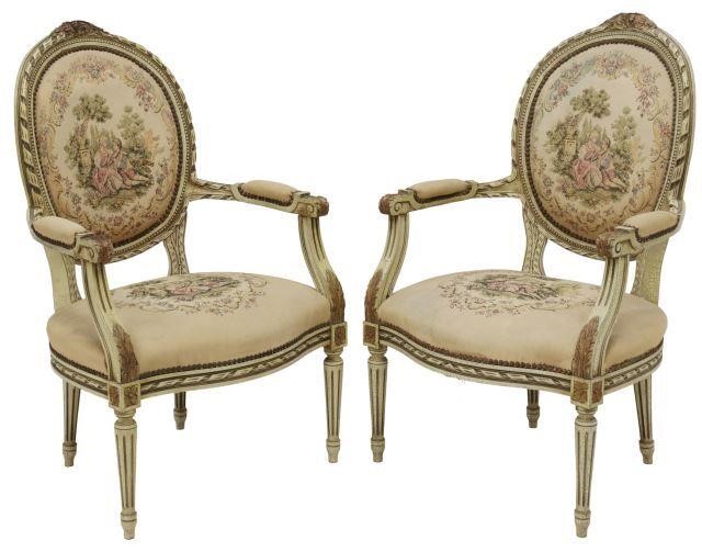  2 FRENCH LOUIS XVI STYLE PAINTED 357efb