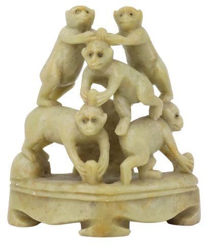 CHINESE CARVED SOAPSTONE MONKEY PYRAMIDChinese