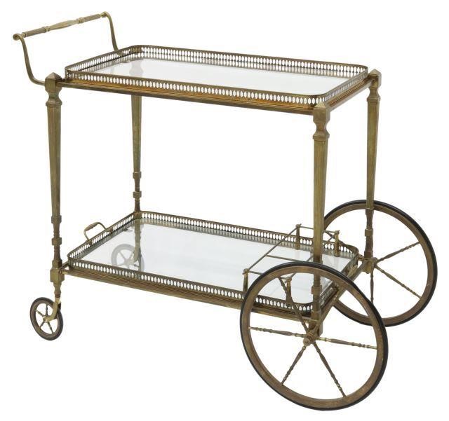FRENCH BRASS TRAY-TOP SERVICE TROLLEY