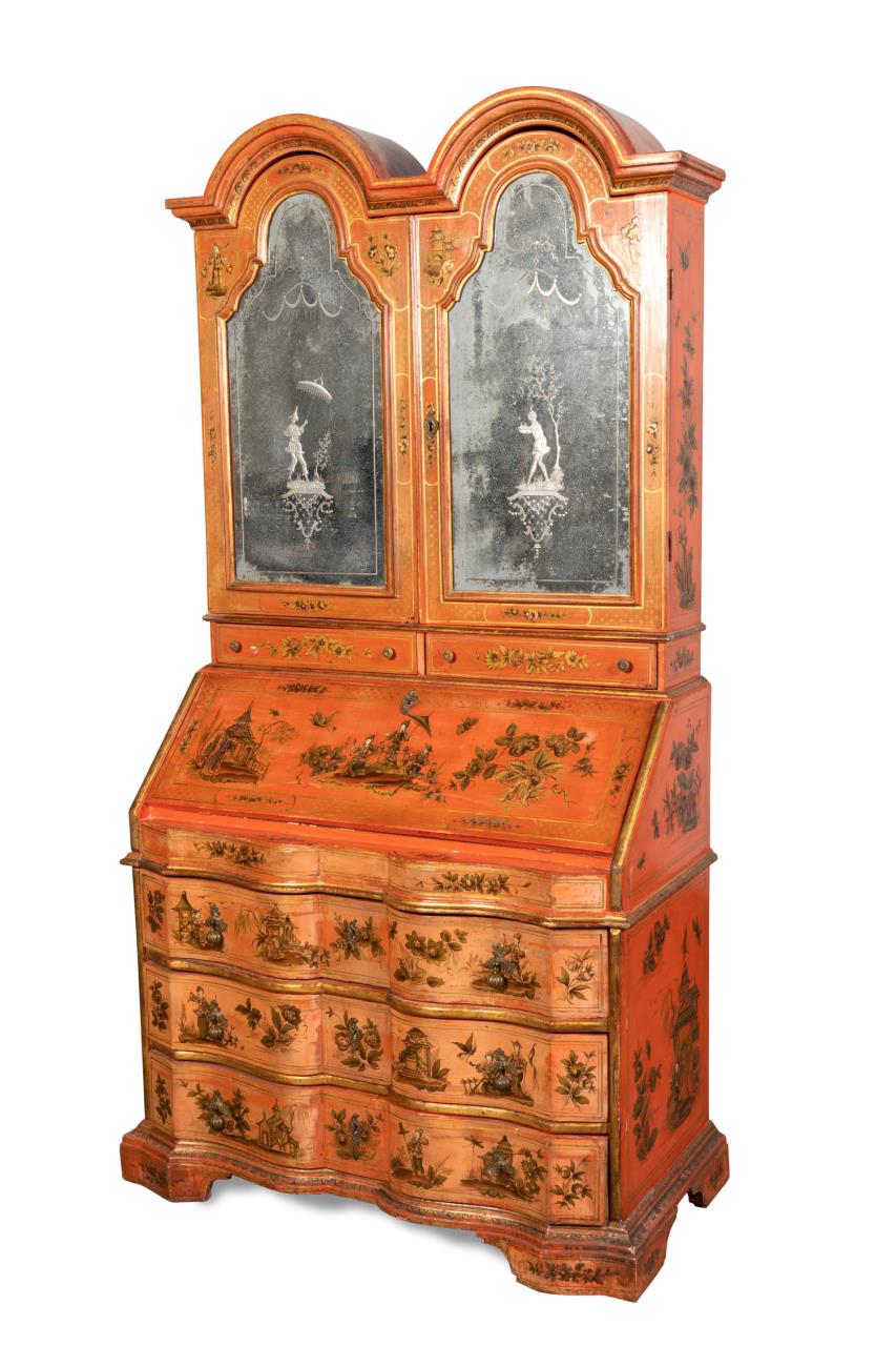 QUEEN ANNE STYLE RED CHINOISERIE SECRETARY
