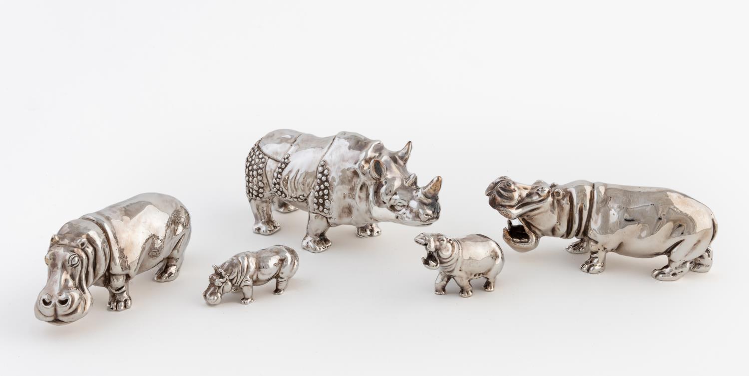 5 STERLING SILVER CLAD HIPPO & RHINO