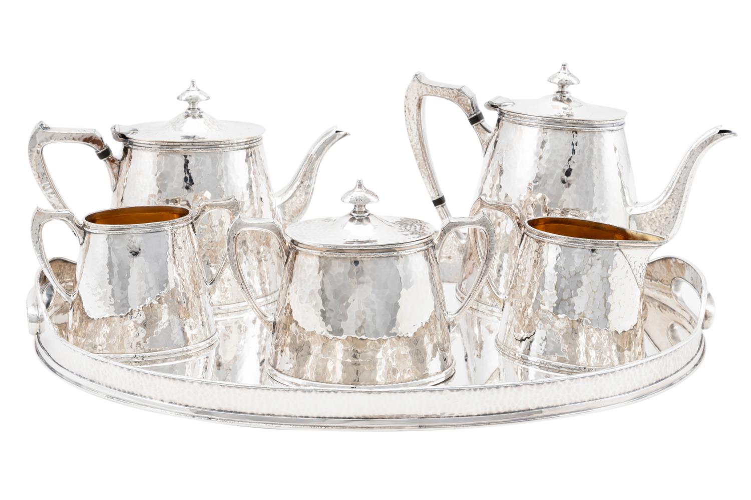 HAMMERED SILVERPLATE TEA & COFFEE SERVICE,