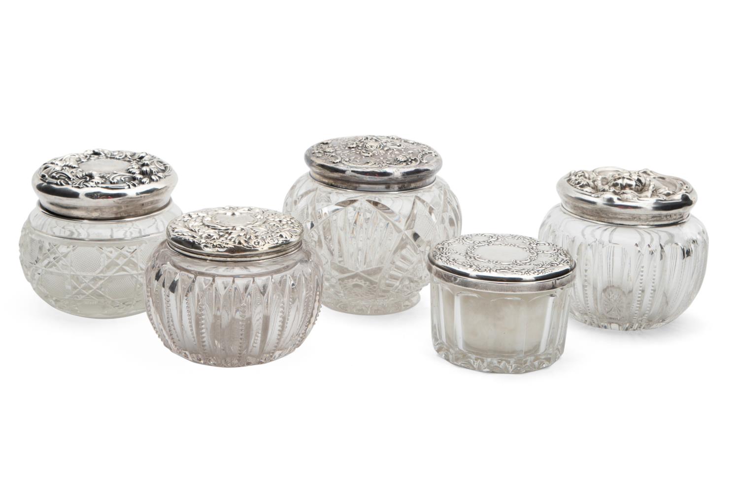 FIVE AMERICAN STERLING LIDDED GLASS