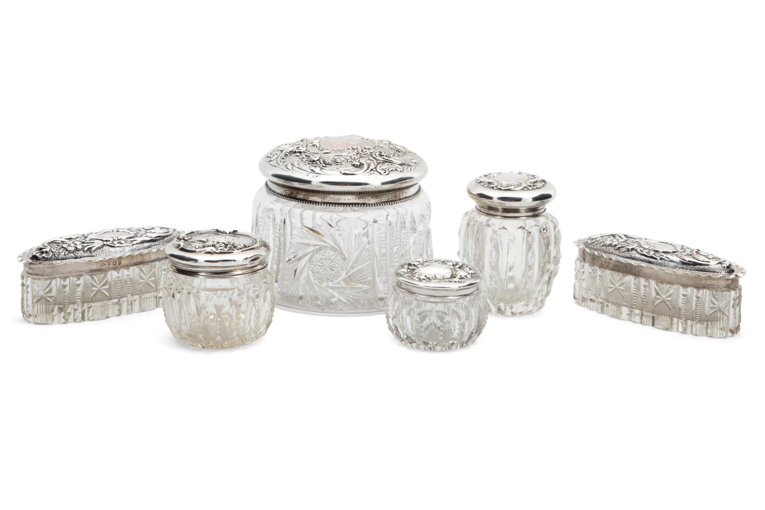 SIX STERLING SILVER LIDDED CUT 3580cf