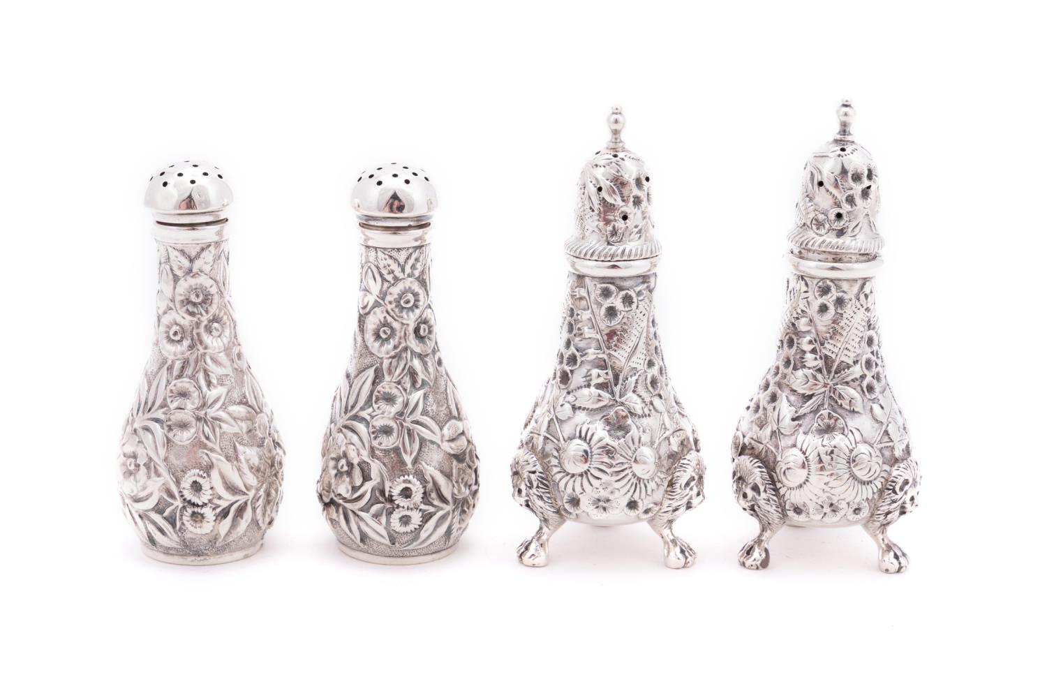 REPOUSSE SILVER SALT PEPPER SHAKERS  3580db