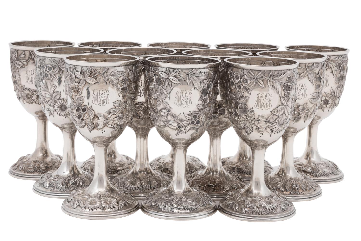 SET, 12 S. KIRK & SONS SILVER REPOUSSE