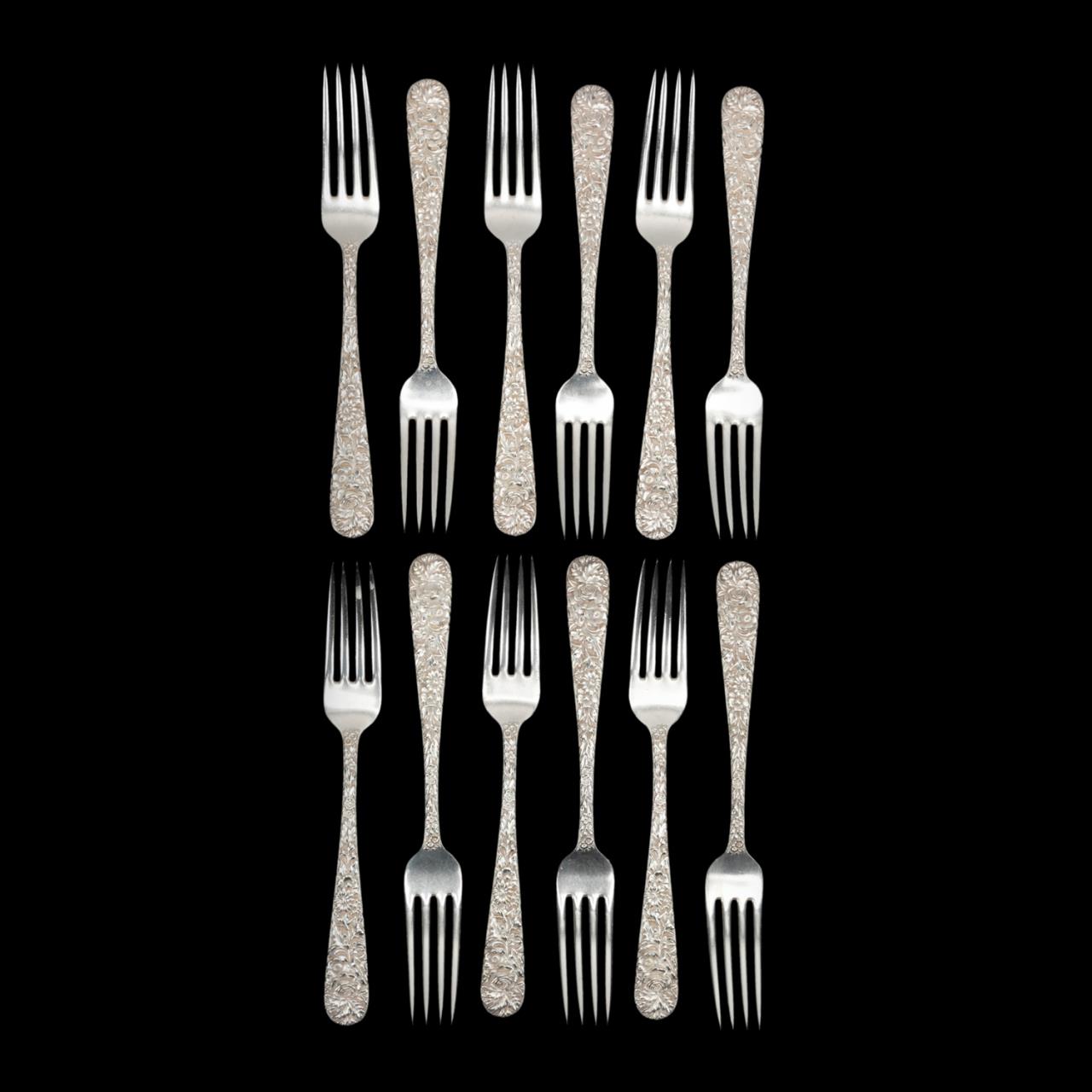 S. KIRK & SON REPOUSSE SILVER FORKS,