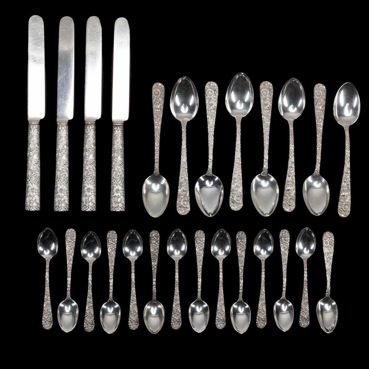 S. KIRK & SON REPOUSSE SILVER FLATWARE,