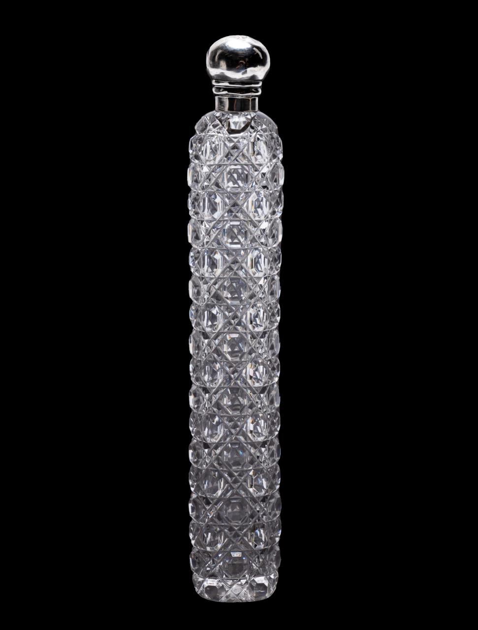 STERLING MOUNTED CUT GLASS SCENT BOTTLE,