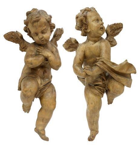  2 ITALIAN CARVED WOOD PUTTI ARCHITECTURALS lot 35814a