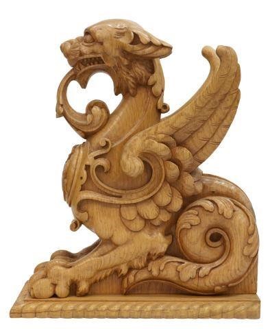 CARVED OAK WINGED GRIFFIN ARCHITECTURALCarved