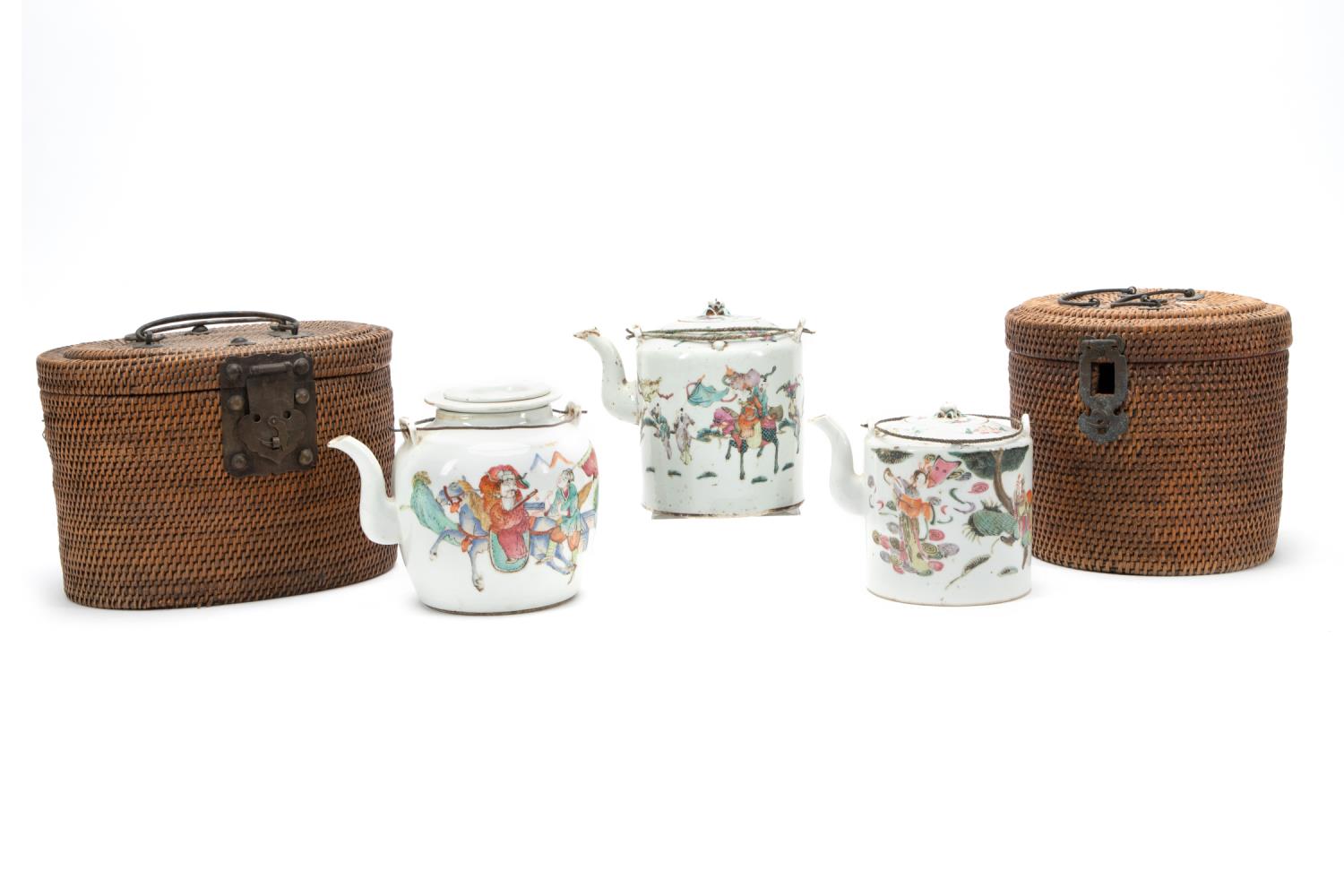 THREE CHINESE EXPORT FAMILLE ROSE TEAPOTS