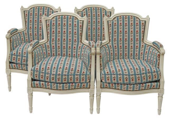 (4) FRENCH LOUIS XVI STYLE UPHOLSTERED