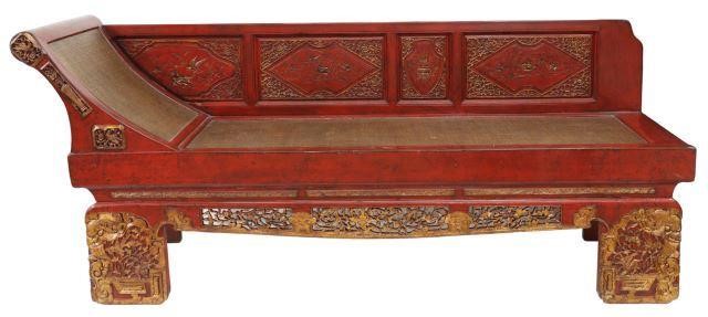 CHINESE PARCEL GILT RED LACQUERED