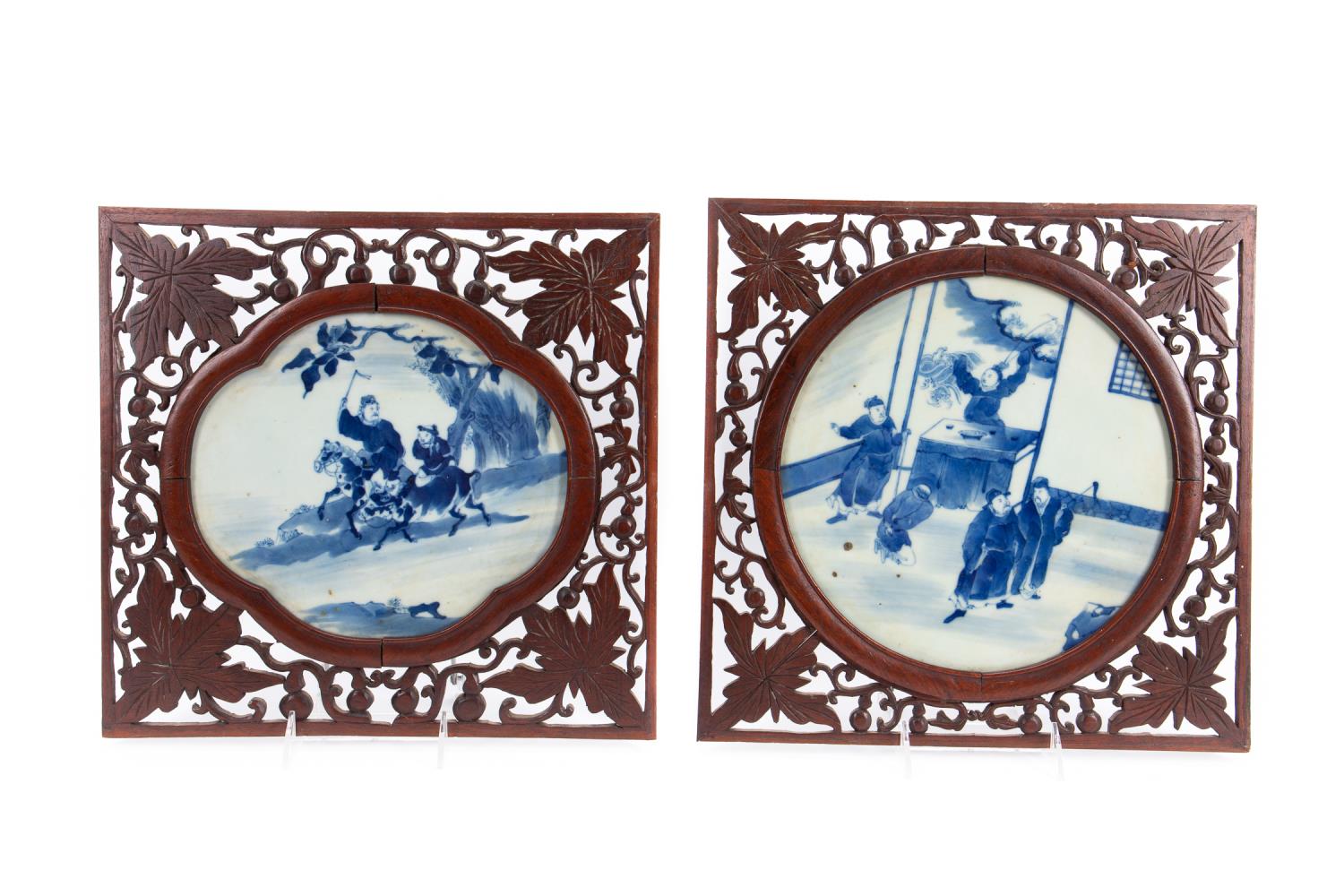 2 CHINESE FRAMED FIGURAL BLUE  358217