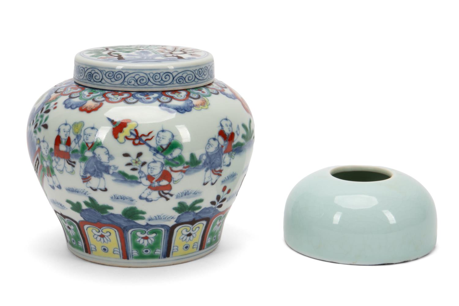 2PC CHINESE PORCELAIN, DOUCAI GINGER