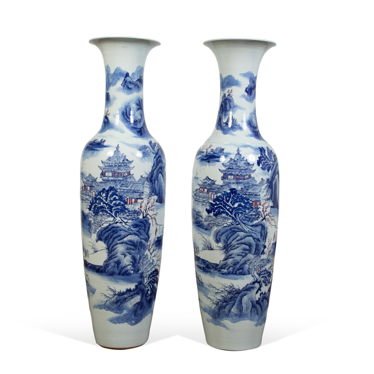 PAIR OF TALL CHINESE BLUE, WHITE