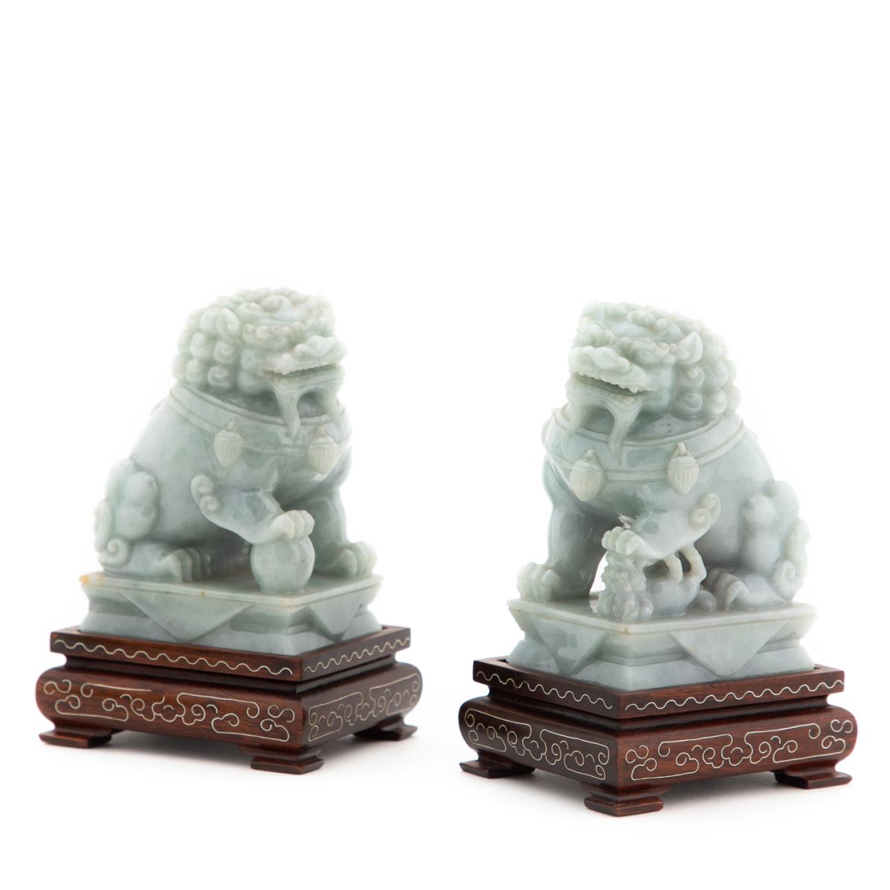 PAIR OF CHINESE JADEITE GUARDIAN LIONS