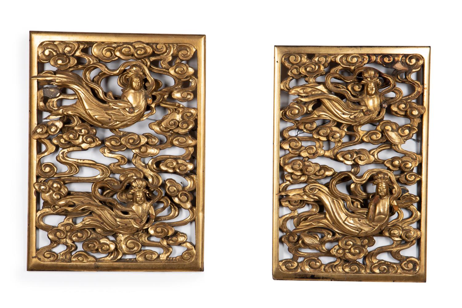 TWO CHINESE GILTWOOD FRAGMENT WALL 3582b1