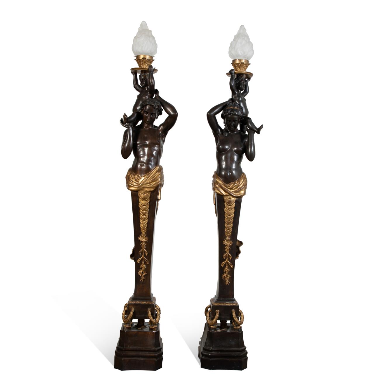 PAIR, PATINATED BRONZE FIGURAL