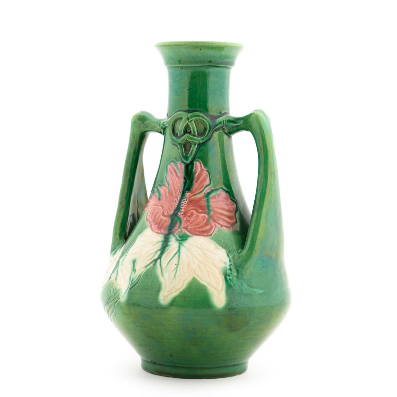 ART NOUVEAU STYLE GREEN TWO HANDLED