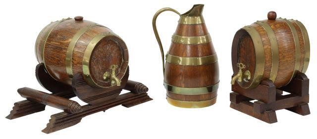  3 FRENCH BRASS BANDED OAK WINE 3583c1