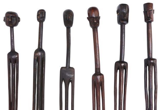  6 AFRICAN CARVED HARDWOOD FIGURES  35845f