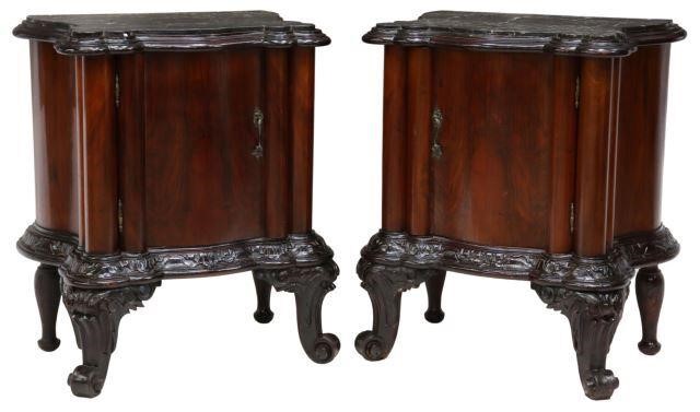 (2) VENETIAN MARBLE-TOP WALNUT