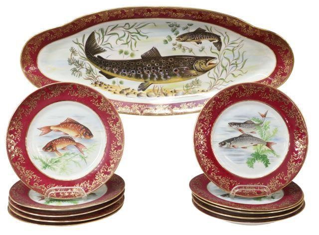 (11) FRENCH LIMOGES PORCELAIN FISH SERVICE(lot