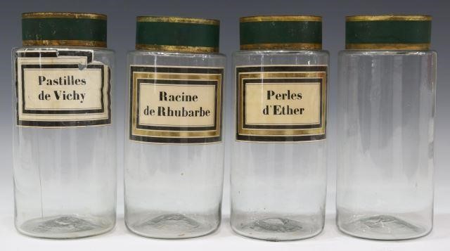 (4) ANTIQUE GLASS PHARMACY APOTHECARY