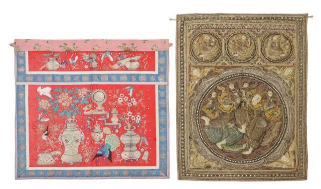 (2) BURMESE & CHINESE EMBROIDERED TAPESTRIES(lot