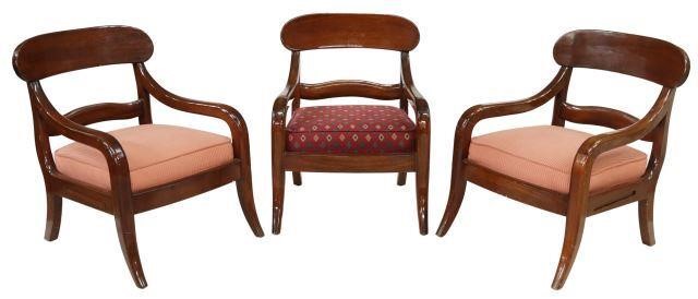  3 EMPIRE STYLE MAHOGANY LOW ARMCHAIRS lot 3584a9