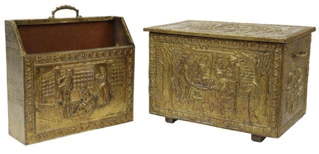  2 DUTCH BRASS REPOUSSE COFFER 3584bd