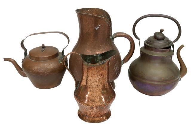  4 FRENCH COPPER KITCHENWARE KETTLES 3584ca